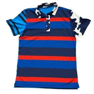 G Fore Mens Mixed Media Tech Jersey Golf Polo Stripes Camo Red White Blue Sz XL
